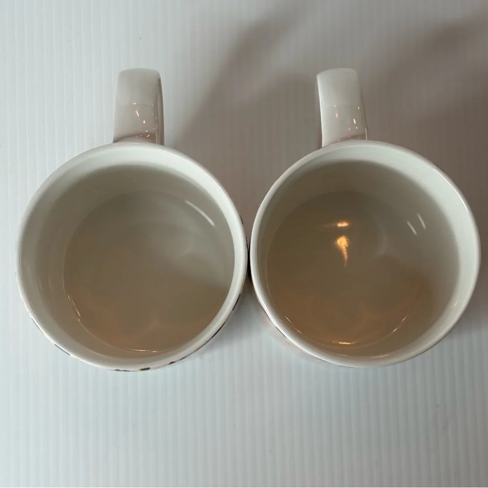 Set Of 2 Coco & Lola Large Coffee Mugs Pink Floral And  Polka Dot Ceramic Set